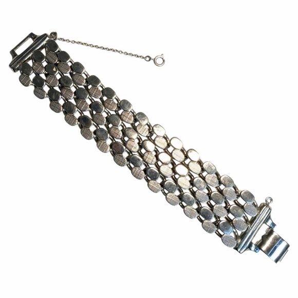 Vintage Silver-Tone Wide Panel Link Bracelet - Picture 5 of 7